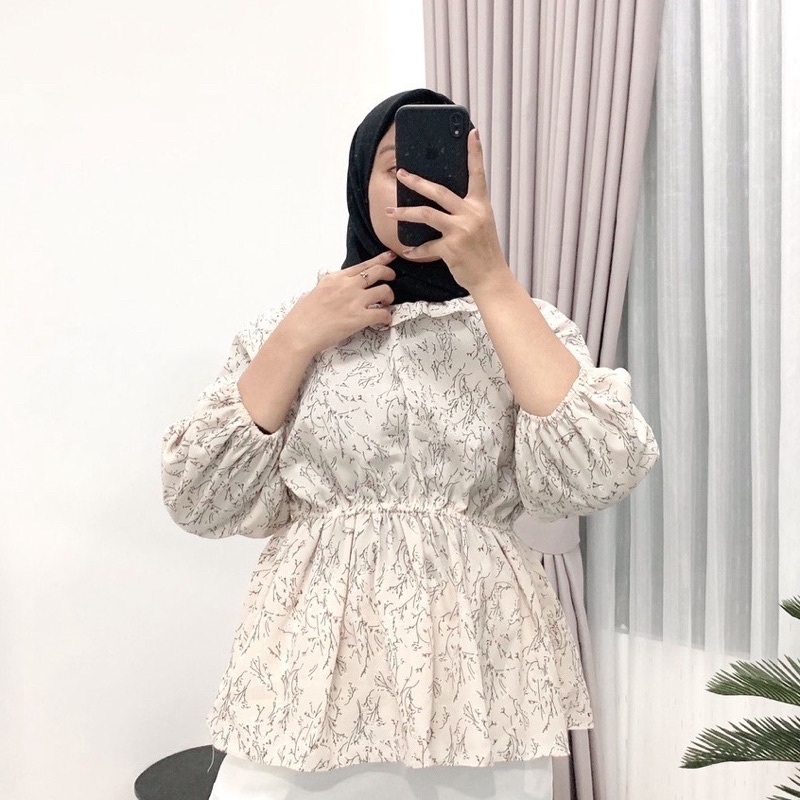 FLOWY BLOUSE KOREAN STYLE - BLOUSE MOTIF BUNGA - OLLA BLOUSE