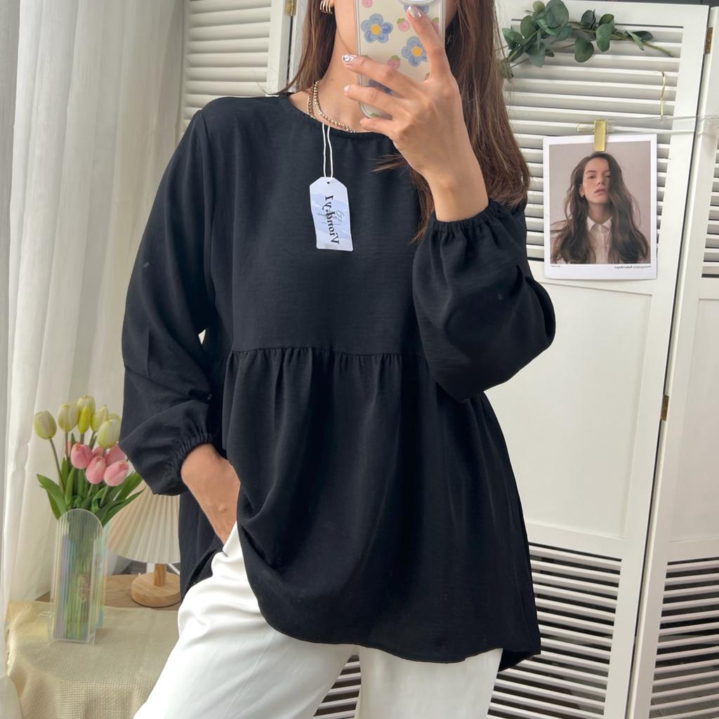 Blouse Kringkel Kemeja Blouse Wanita Korea Lengan Panjang E34