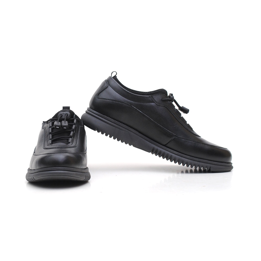 Wave Leather (Kulit Asli) - Sepatu Pantofel Formal Casual Oxford Pria Kerja Kuliah Kantor Santai Hitam Bertali Pantopel Original