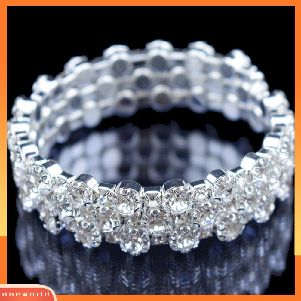 {oneworld} Mewah Wanita Cubic Zirconia Hias Multi Baris Gelang Bangle Pesta Perhiasan Hadiah