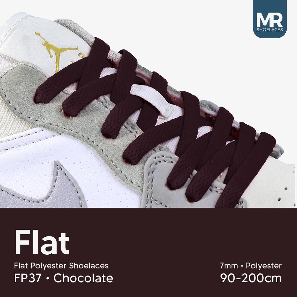 Original MR Shoelaces FP37 Chocolate (Coklat) Tali Sepatu Polyester Pipih Flat 7mm 80cm 90cm 100cm 120cm 130cm 150cm 180cm 200cm untuk Sneakers - Premium Shoelace Gepeng