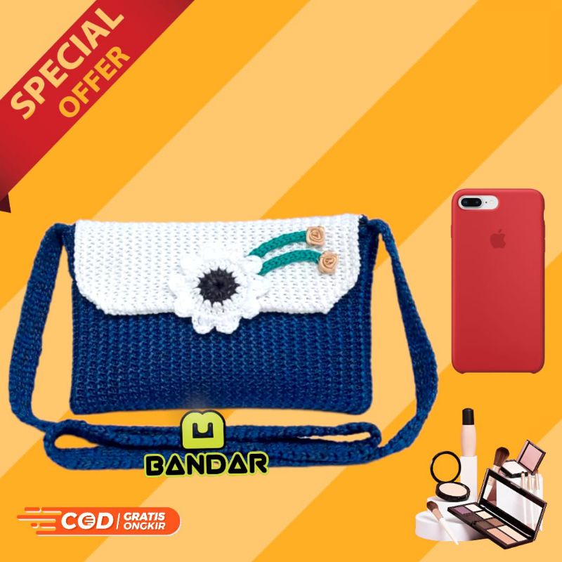 Tas Rajut selempang  Motif Bunga