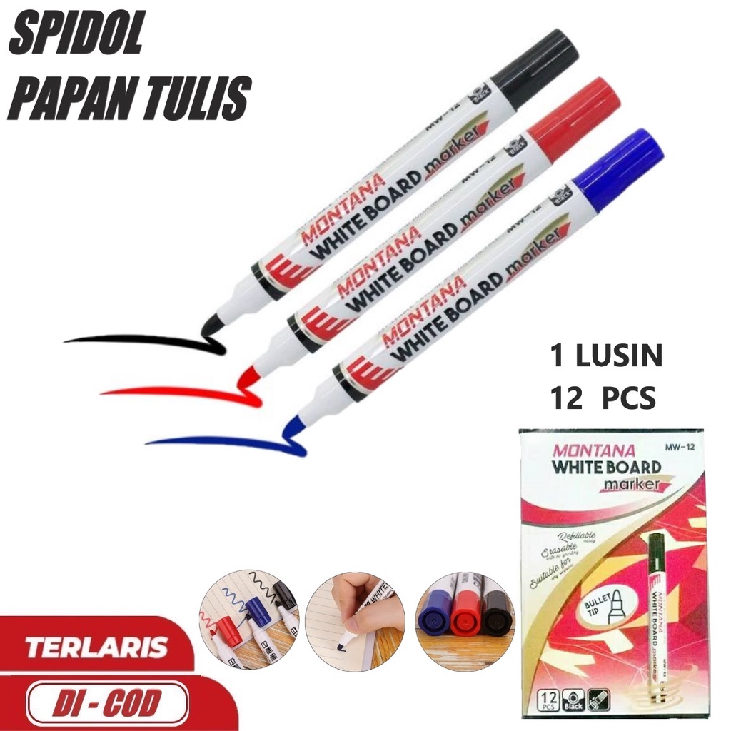 

(1 LUSIN - 12 PCS) Spidol Whiteboard Montana Warna Pekat / Spidol Montana Bagus Tidak Mengandung Bau Beracun / Angel Atk