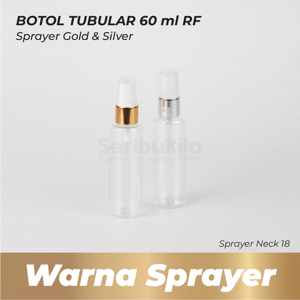 Botol Spray 60 ml RF/ Botol PET RF 60 ml Spray Gold / Botol Tubular RF 60 ml Spray Gold/Silver