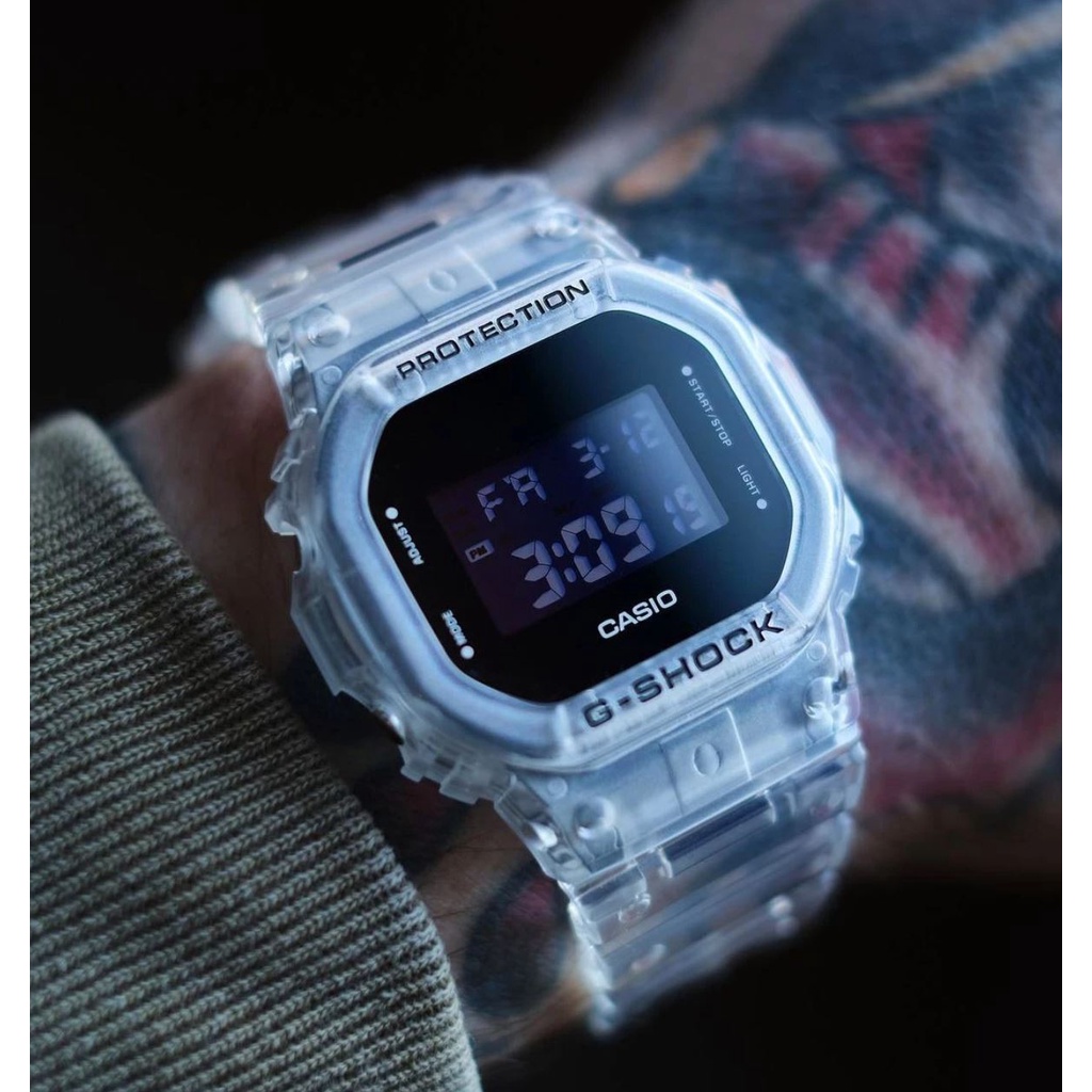 Casio Gshock DW-5600 DW-5600-SKE-7 SKELETON GREY &amp; WHITE POWER SAVE/AUTO LIGHT FUNCTION