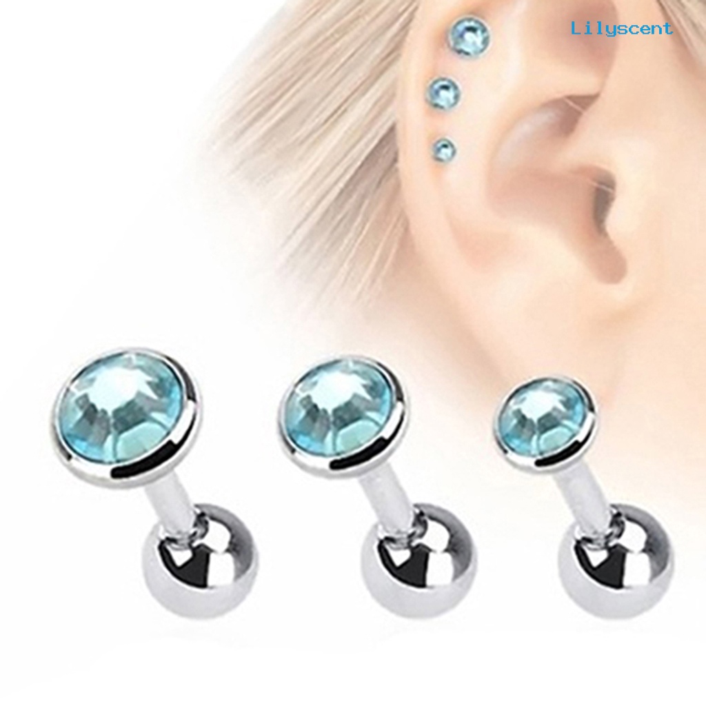 [LS] 3pcs/set Anting Giwang Telinga Berlian Imitasi Bulat Wanita Fashion Stainless Steel Untuk Pesta