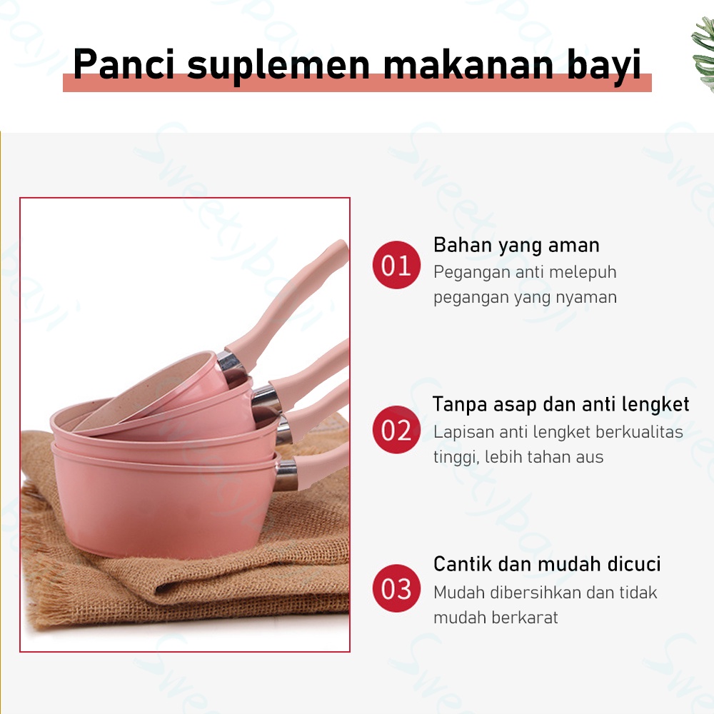 SweetyBayi Wajan anti lengket Panci susu steamer teflon marbel mini Alat penggorengan peralatan masak 12/14/16cm