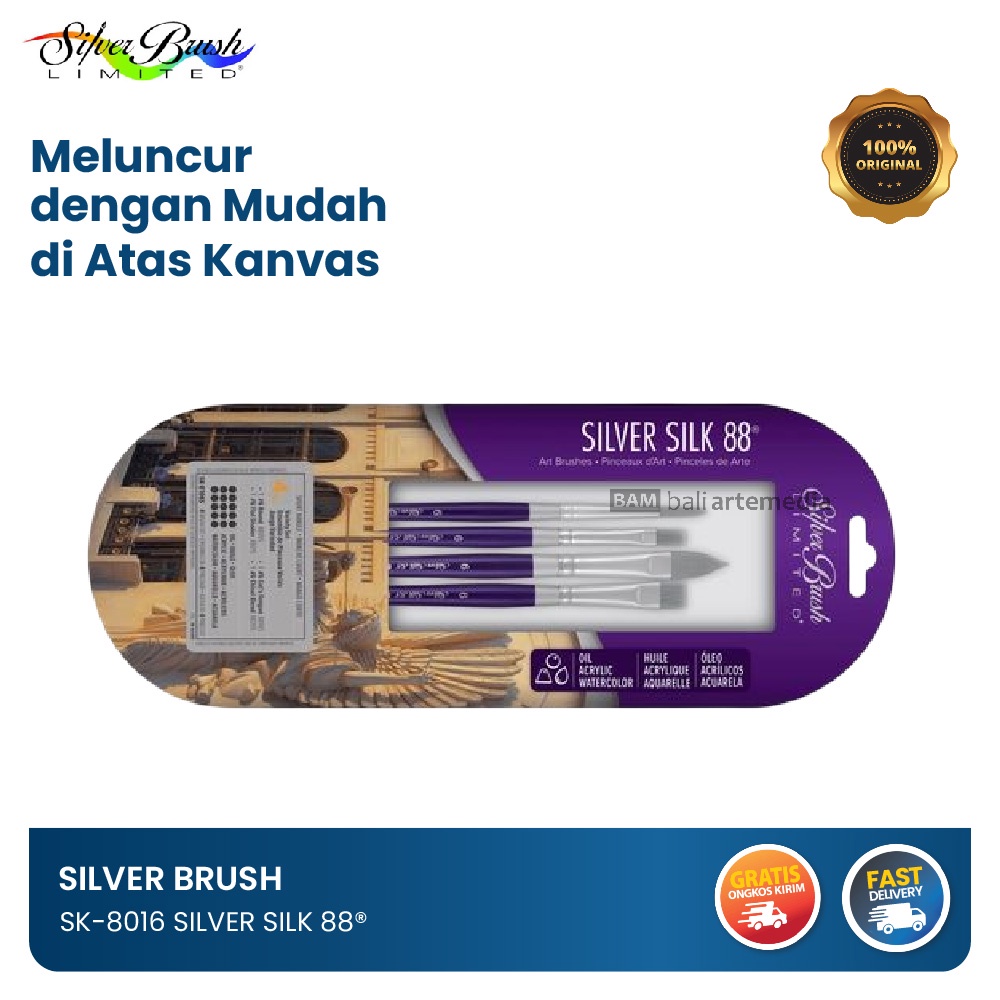 Kuas Lukis Set Alat Melukis Silver Brush/ SK-8106 Silver Silk 88® 4pcs Perlengkapan Menggambar Terlaris By Bali Artemedia