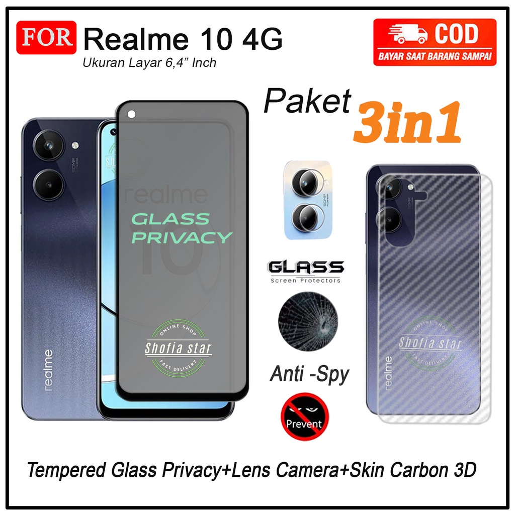 PAKET 3IN1 Anti Gores Ceramic Privacy Matte Realme 10 4G 10 Pro 5G C35 C31 Anti Spy Full Cover