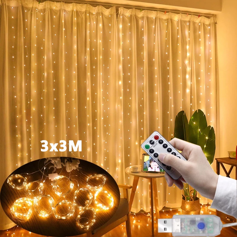 Lampu Tirai Panjang 3 x 3 meter 300 LED Tumblr Light Lampu Natal Tirai LED Long Curtain Gorden Dekor