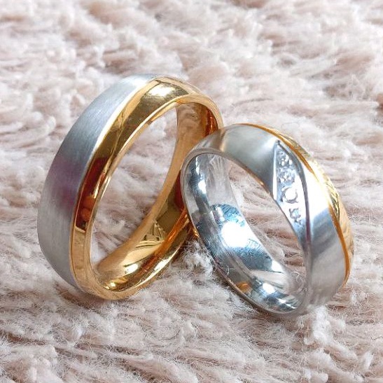 Cincin Kawin Titanium Asli Silver Gold Anti Pudar