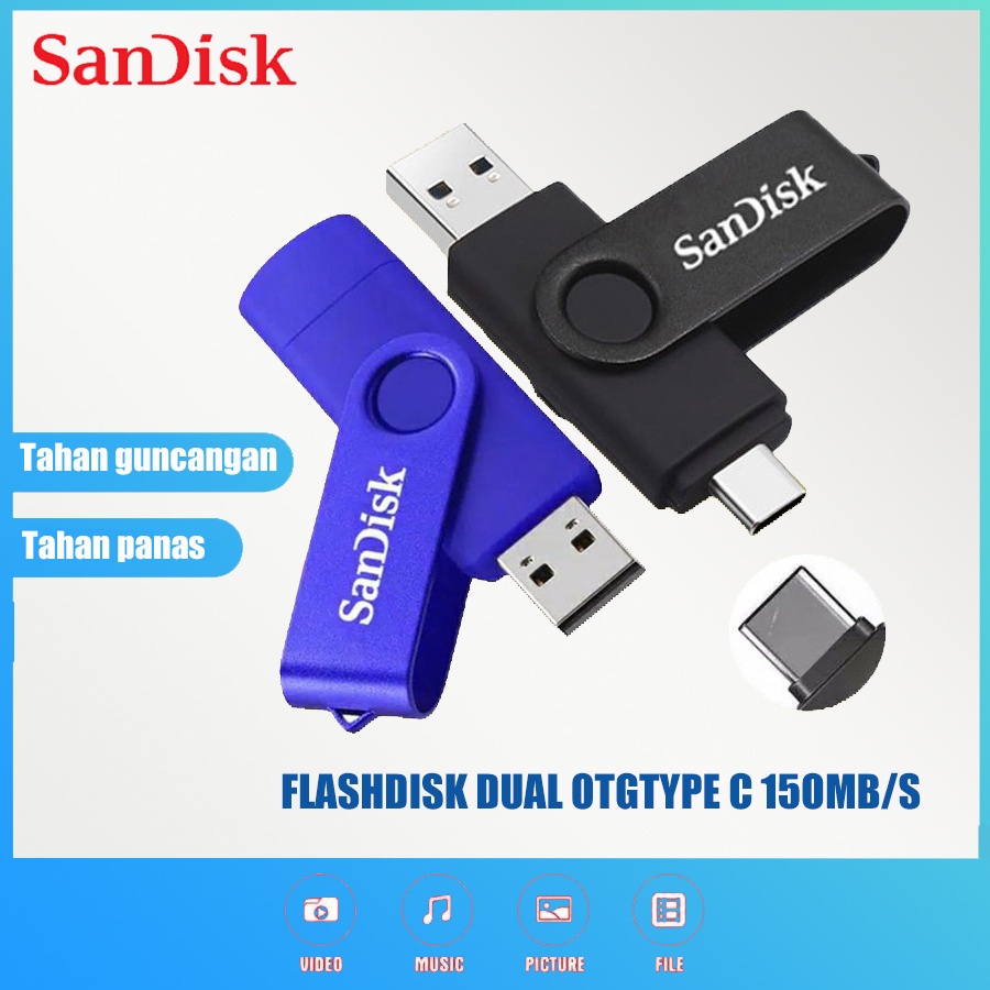 FLASHDISK DUAL OTG TYPE C 32GB/64GGB/12GB FLASH DRIVE ULTRA DUAL USB 3.1 HITAM/BIRU