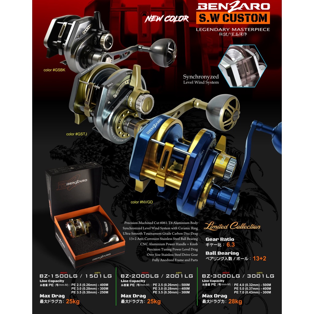 Gawas Benzaro SW Custom 1500LG 1501LG 2000LG 2001LG 3000LG 3001LG OH Reel Slow Jig