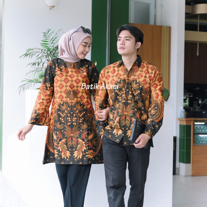 Baju Batik Couple Pasangan Terbaru Premium Modern Original Lapis Furing - Lapis Trikot Batik Kerja Kantor Kondangan Size S M L XL XXL XXXL 095