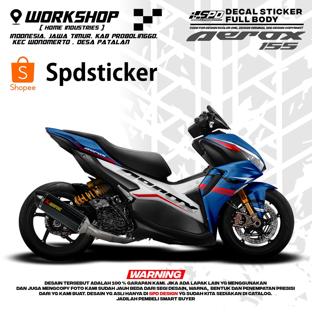 decal stiker aerox 155  biru putih sunmori full body