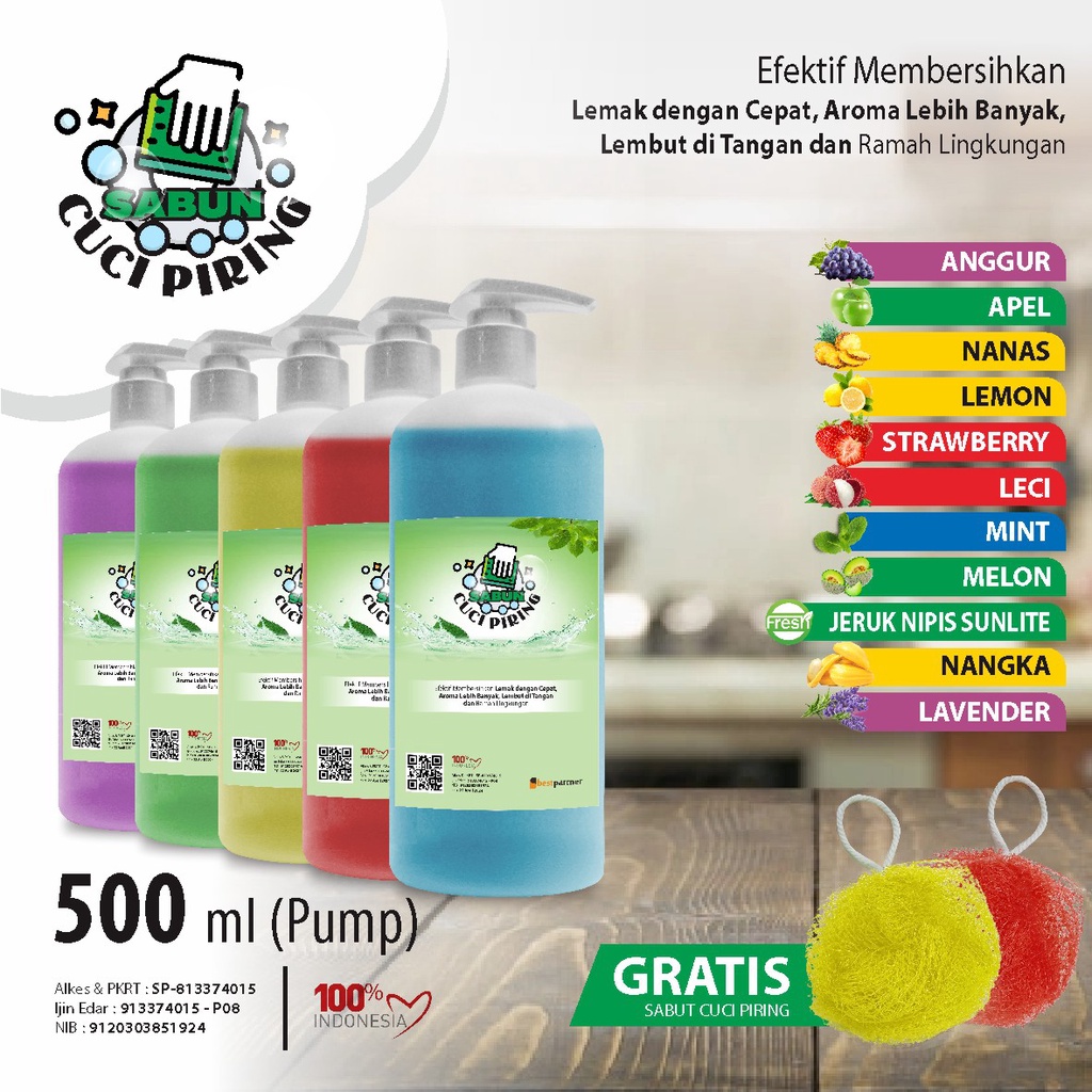 Sabun Cuci Piring Aroma Buah Segar 500 ml Pump/Cairan Pembersih Piring