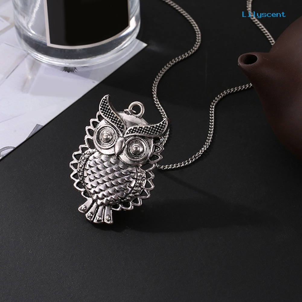 Ls Wanita Vintage Lucu Hollow Owl Hewan Liontin Panjang Kalung Sweater Rantai Perhiasan