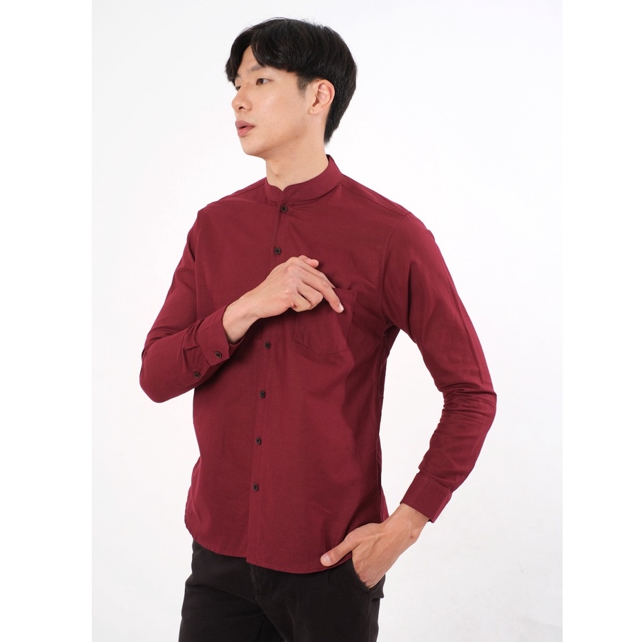 Kemeja Pria Kerah Sanghai Lengan Panjang Kemeja Shanghai Pria Polos Slim fit