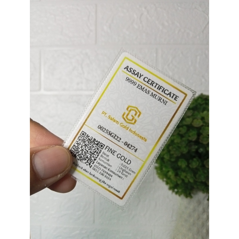 SALAM GOLD Reguler Series 0,025 Gram TERMURAH Kemasan Laminating Emas Mini Emas Batangan Logam Mulia Murni 24 Karat Bersertifikat Resmi Asli Original Tabungan Souvenir Keren Mewah