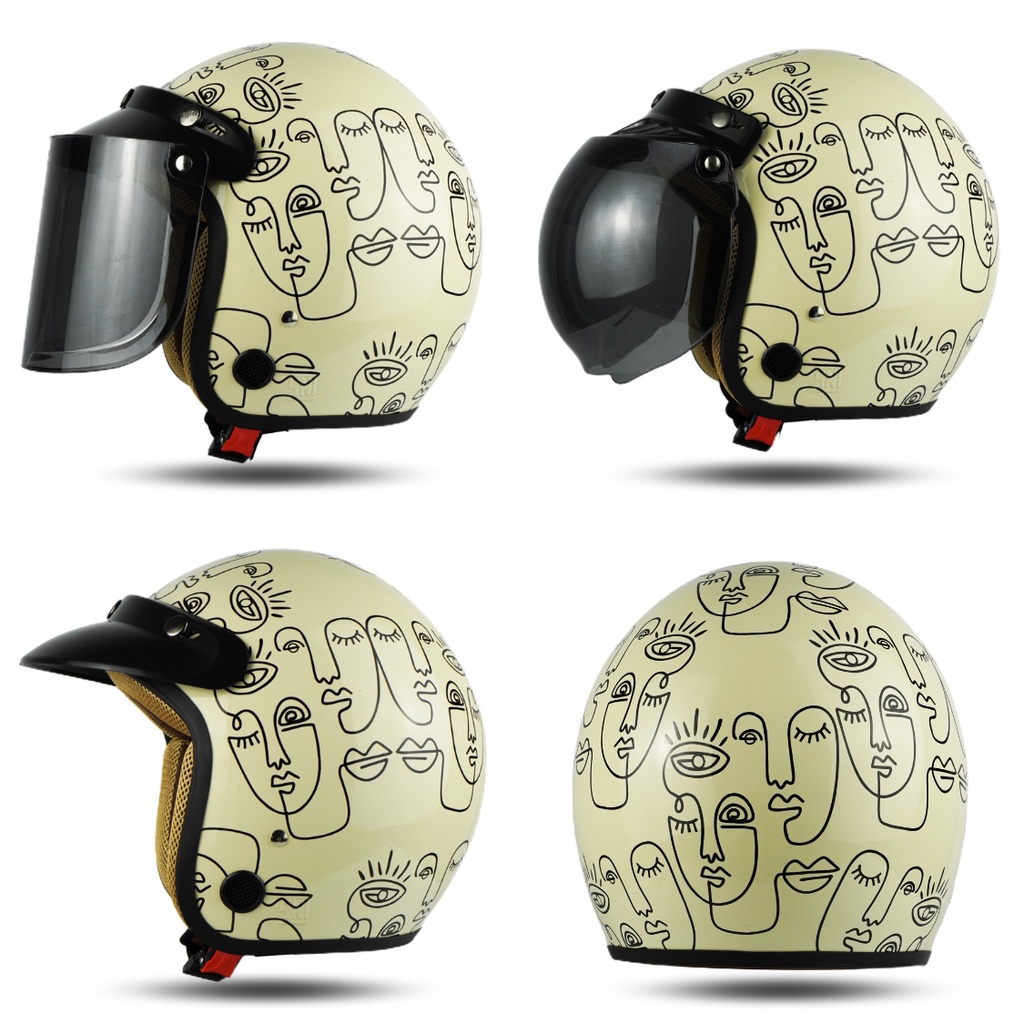 Helm Retro Bogo Dewasa Pria Wanita SNI Motif Facesline Kekinian