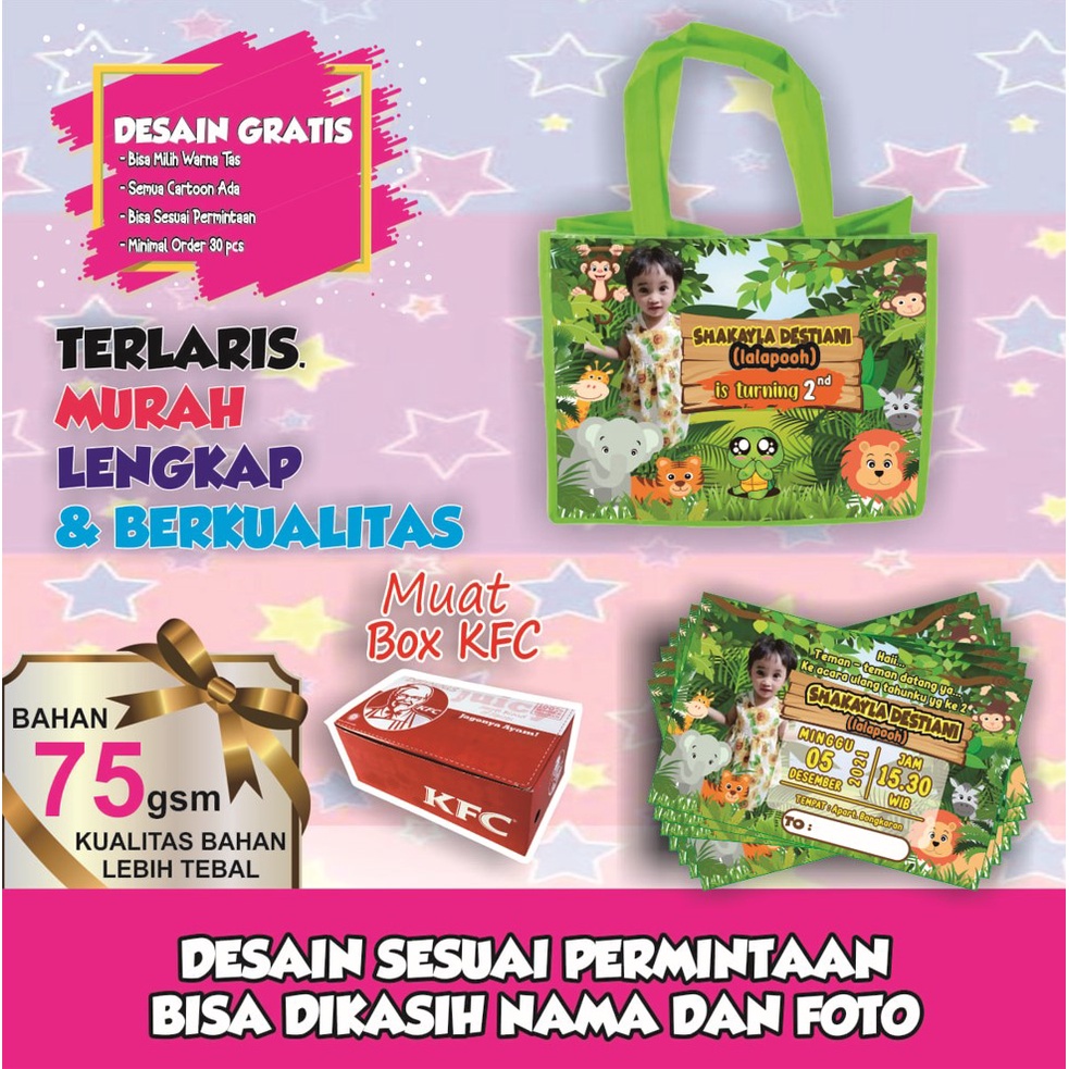

goodie bag ulang tahun anak /goodie bag/Tas Belanja / Tote Bag Spunbond Kain Motif Premium Kantong Tas Kado Gift 25X20X13CM
