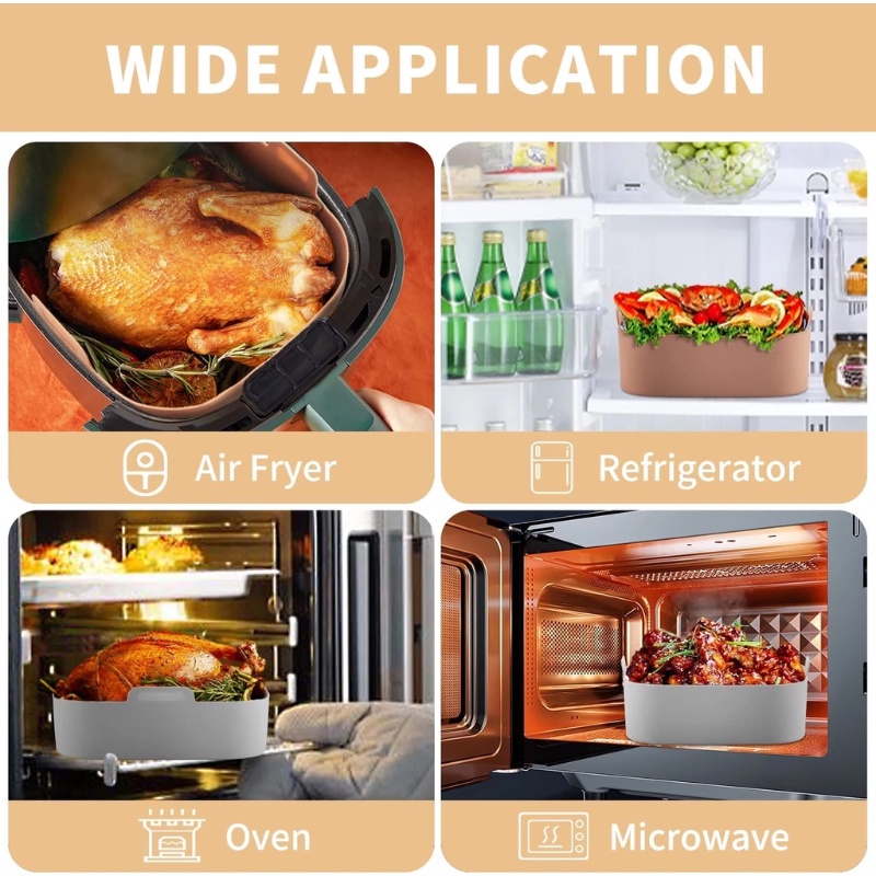 Panci Panggang Tahan Panas Reusable Anti Lengket Dengan Pegangan Mudah Bersih BBQ Pad Premium Silicone Square Air Fryer Pot Tray Fried Chicken Basket Mat Tahan Air Untuk Air Fryer