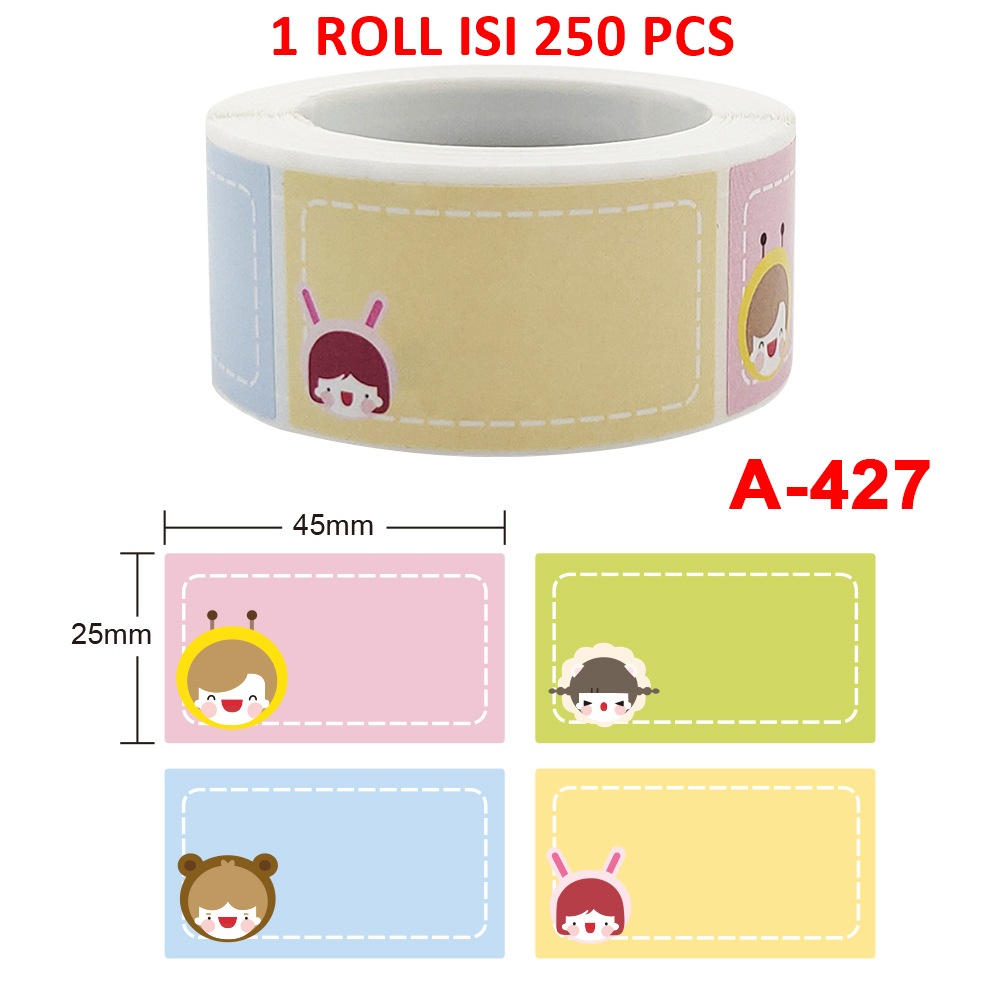 Serenity Stiker Sticker Label Nama Persegi Panjang isi 250 pcs 1 Roll Label Nama Barang Anak Unisex - SLN01