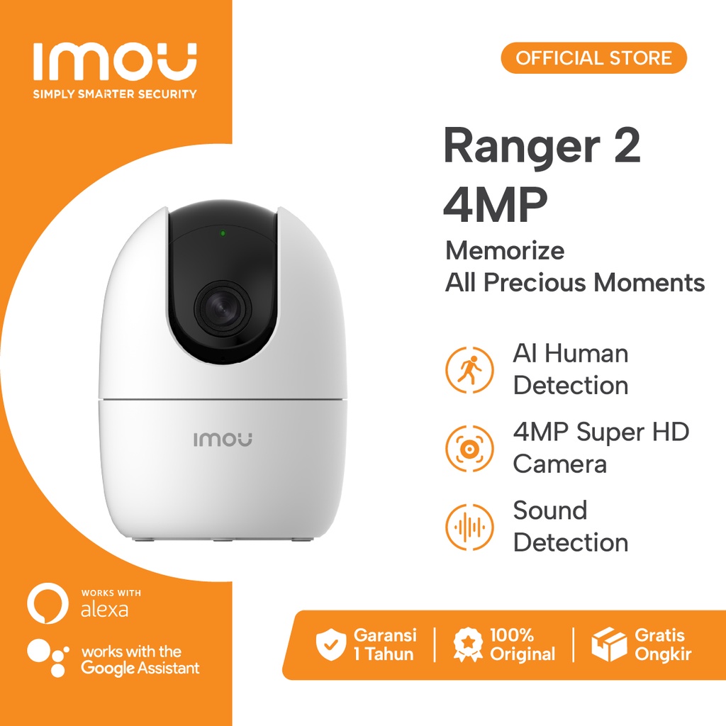 Imou Ranger 2 IP Camera CCTV Wi-Fi Indoor H.265 4MP QHD Pan &amp; Tilt for 360° Coverage Human Detection Smart Tracking Night Vision Privacy Mode