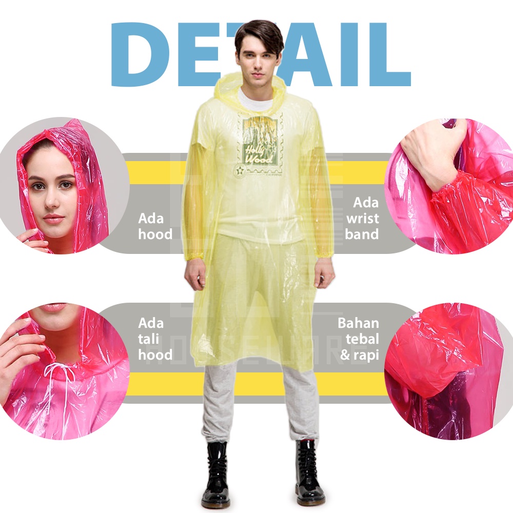 HUGO Jas Hujan Plastik Sekali Pakai Jas Hujan Poncho Jas Hujan Darurat Disposable Raincoat