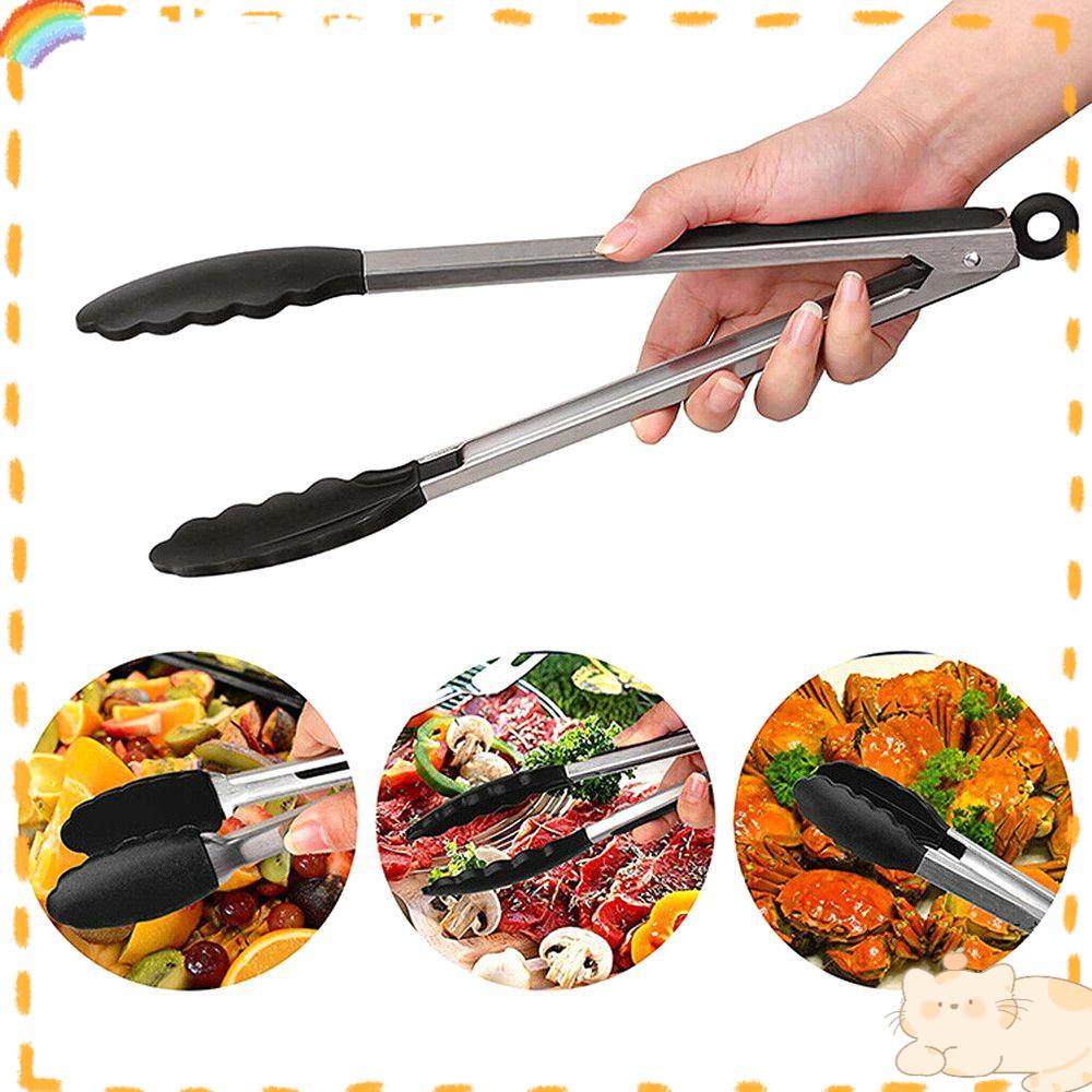 Solighter27/36cm Barbecue Tongs Non Stick Alat BBQ Rumah Dapur Stainless Steel Kepala