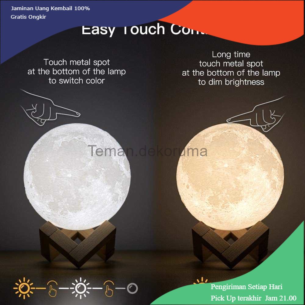 TD - LMP OUIO Lampu Tidur Bulan 3D Printed Moon Night Light Lamp 3 Color 1W - OU15