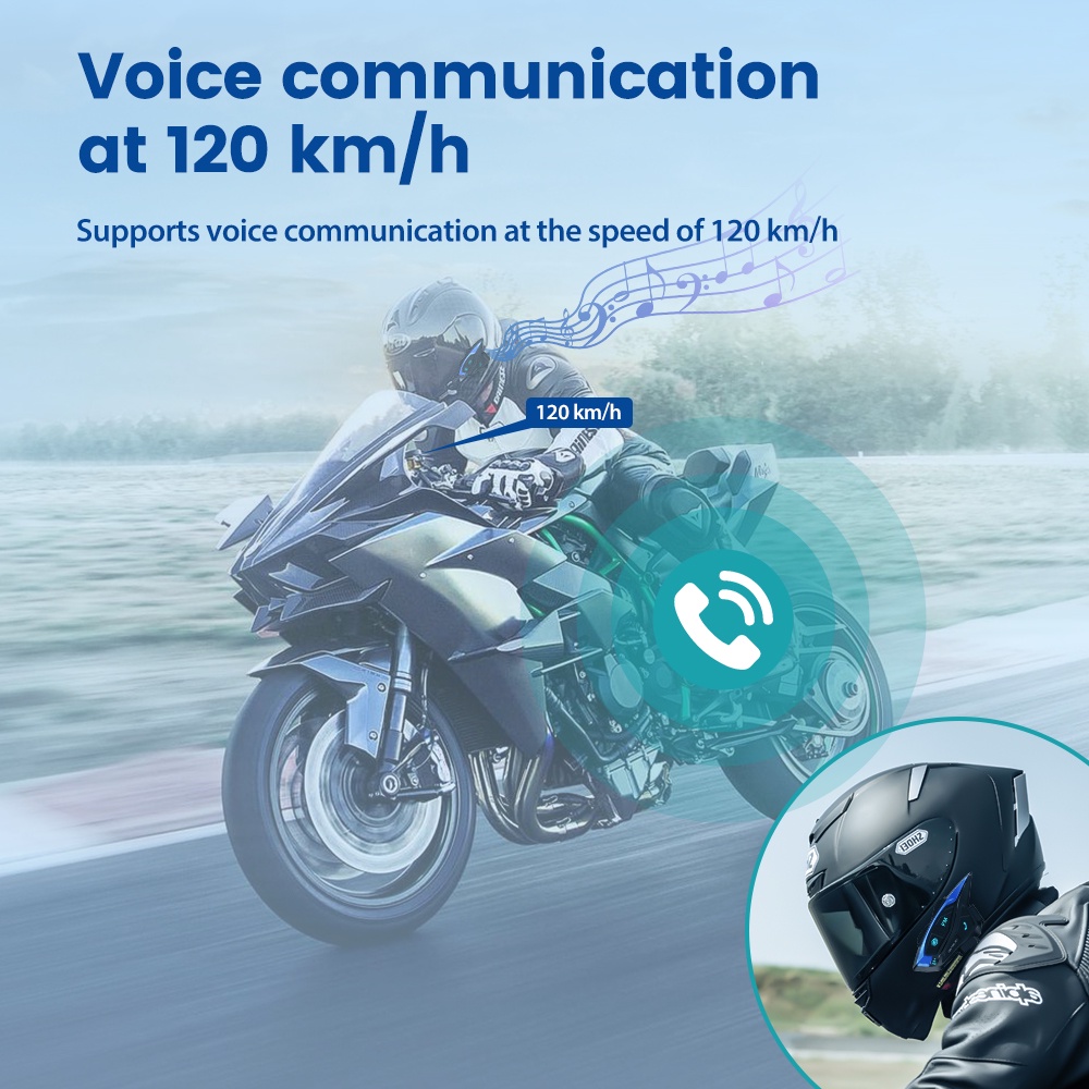 【GEARELEC】 Shark Motorcycle Bluetooth Intercom Headset 2-Rider 1000m BT5.1 dengan Sistem Komunikasi Nirkabel /Radio FM