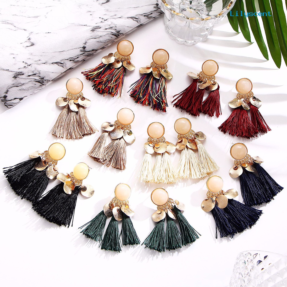 [LS] 1pasang Wanita Bohemian Jumbai Sequin Ear Stud Menjuntai Anting Perhiasan Perjamuan