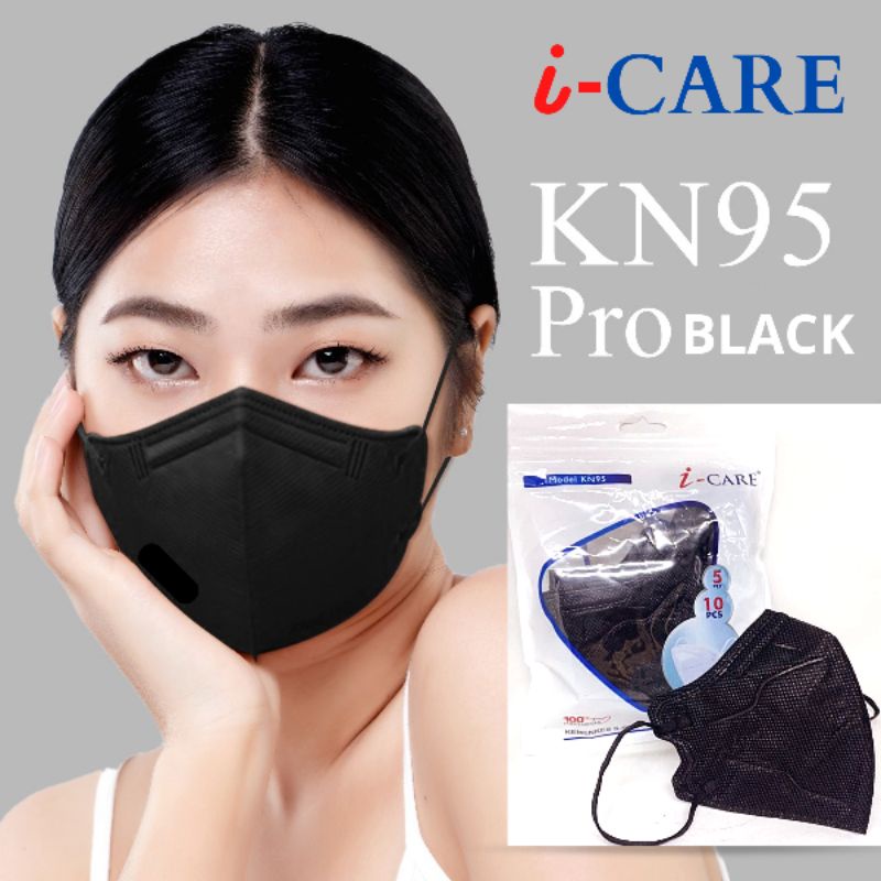 MASKER KN95 PRO ICARE HITAM SOLID BLACK 5PLY ISI 10PCS ORIGINAL