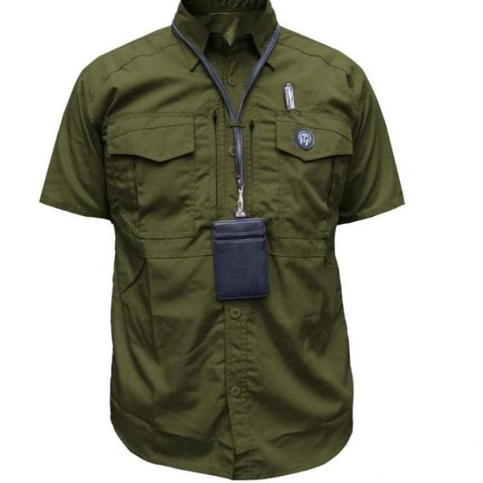 Baju Hem Pria Kemeja Hijau Army Tni Lengan Pendek Big Size Jumbo Polos Seragam Kantor Outdoor Gunung