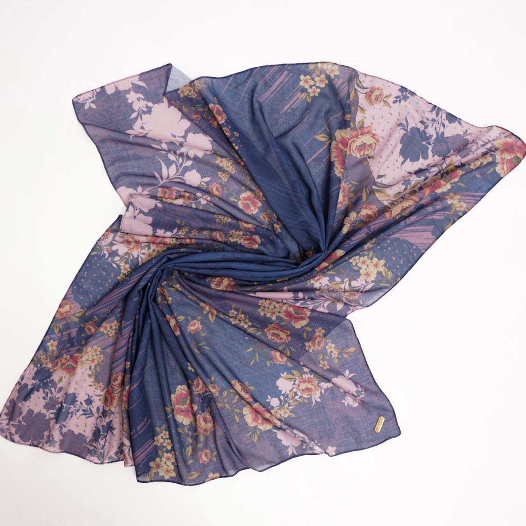 ALIF HIJAB SEGI EMPAT MOTIF PARIS PREMIUM KOREA - MAGELLAN IN VINTAGE INDIGO ( SPR-D3-001 )