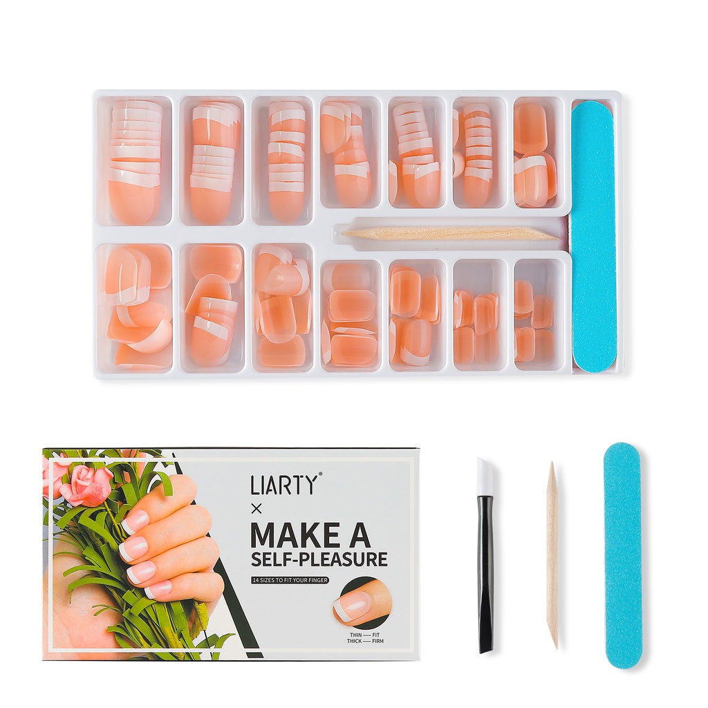 【1-3 Days Delivery】Foreverlily 140pcs/14 SIZE Set French Nails Kuku Palsu Imitasi berikut lem Nail Art Nail Care kuku palsu 3dBeauty  Nail Tools