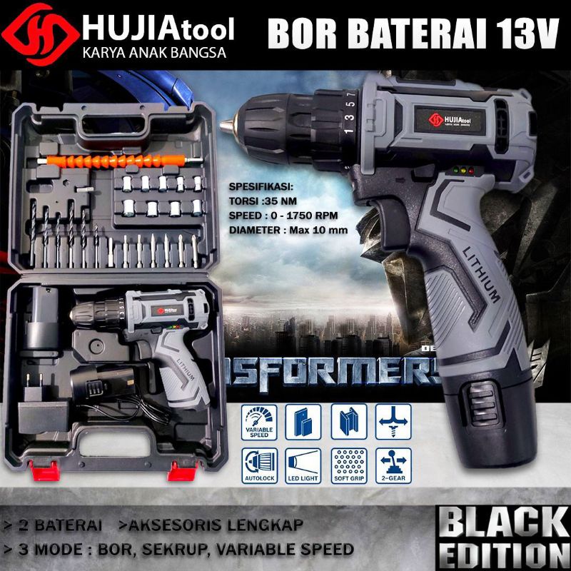 BOR BATERAI 13V HUJIA CORDLESS BESI KAYU TEMBOK