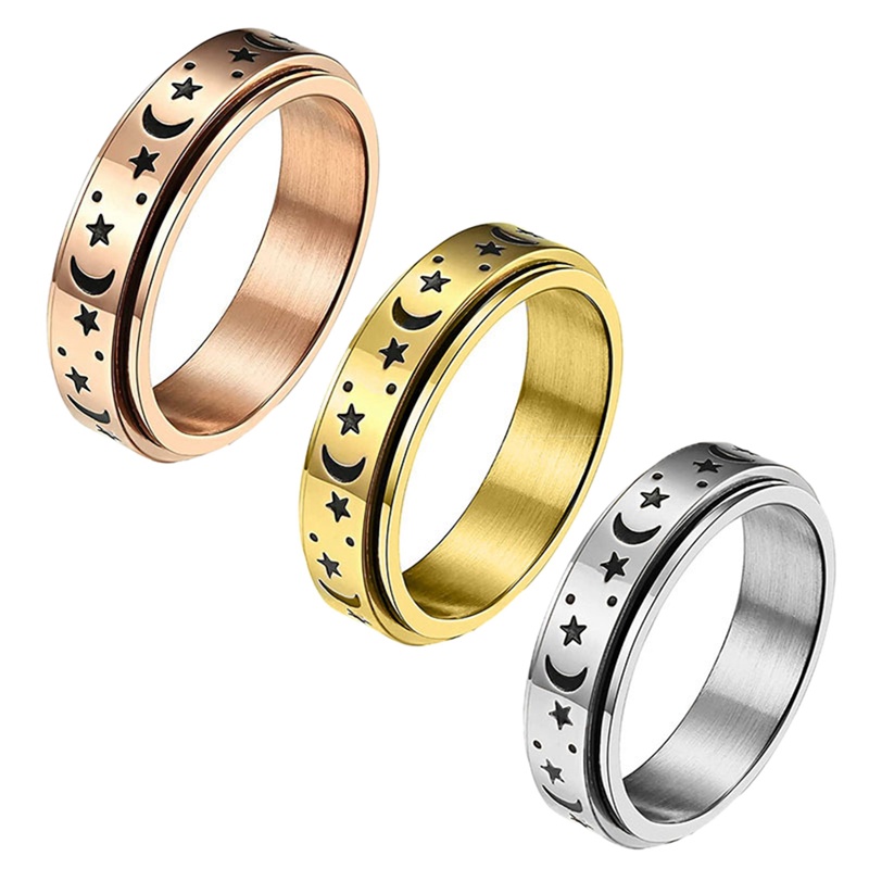 Spinner Rings Baja Titanium Bulan Bintang Fidget Ring Stress Anxiety Ring