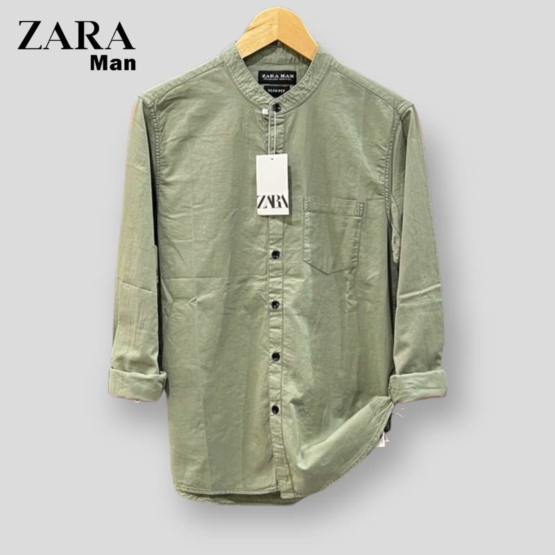 Kemeja Panjang ZARA Kerah Shanghai // Kemeja Polos Pria Lengan Panjang Kemeja Formal SlimFit Kasual Pria // Ready Size M,L,XL Dan XXL