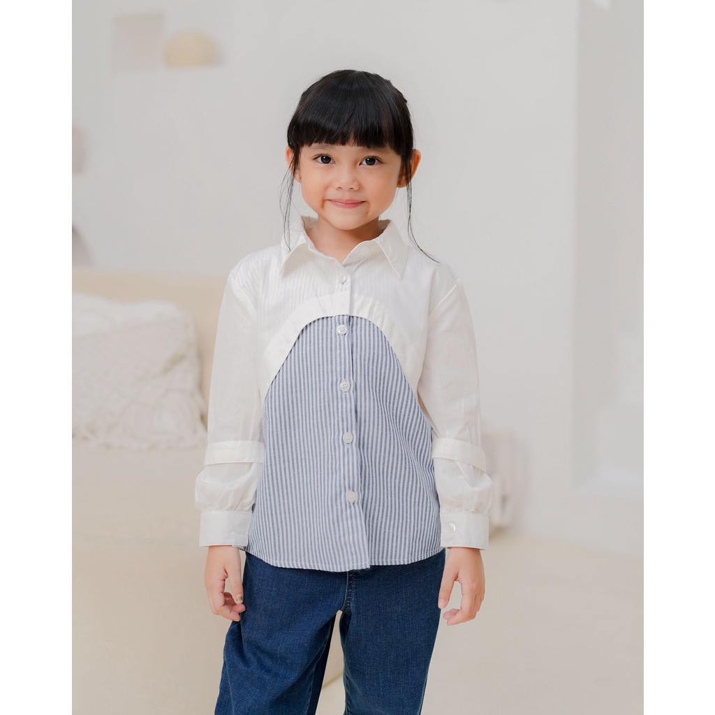 HALMEY SHIRT | Kemeja Anak | Atasan Anak Perempuan | Kemeja Anak Katun | Kemeja Mix Warna | Kemeja anak garis garis | kemeja two tone