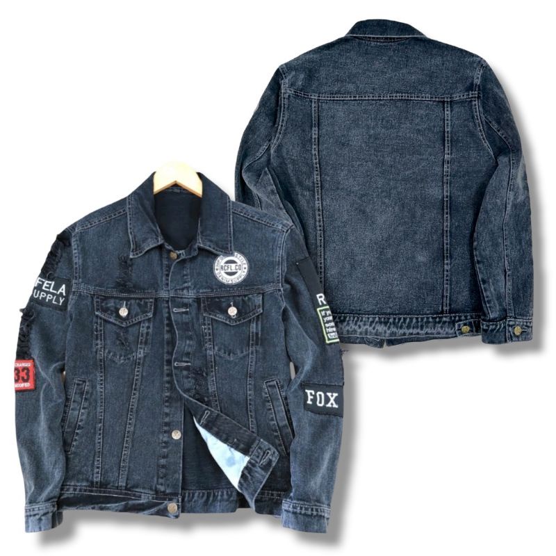 Rocafela Jaket Jeans Sahara Patch Bordir Sablon New Arrival | Jaket Denim New Fashion Grafiti Blits