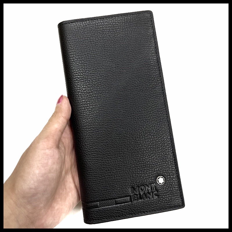 Dompet Panjang Kulit Asli Pria / Wanita Lipat Tipis Hitam Import MONT BLANC