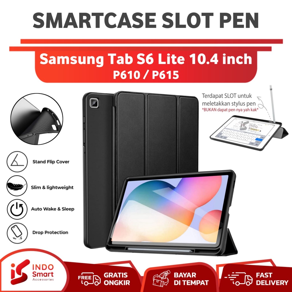 Case Samsung Tab S6 Lite / Samsung Tab S6 Lite / 10.4 inch SmartCase Slot Pen Flip Book Cover Casing Tablet