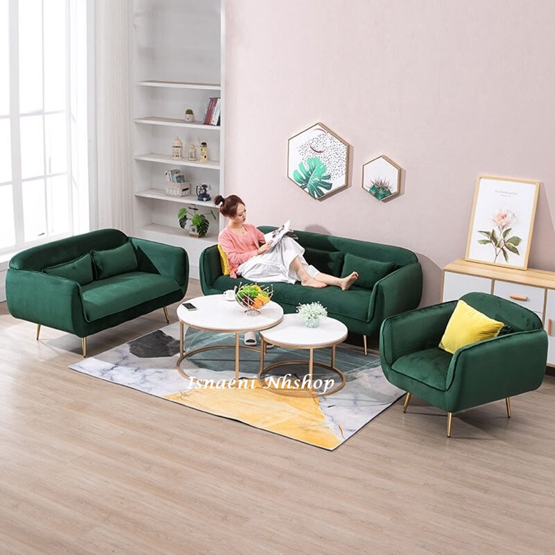 Set Sofa 123 Retro Kaki Besi + Meja Bundar Rangka Besi Hollow/Sofa Minimalis Ruang Tamu Modern