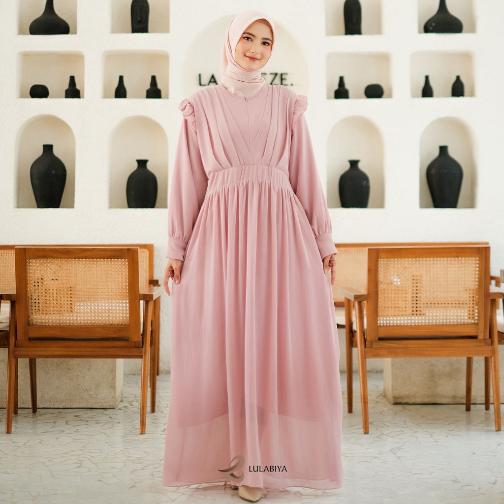 Sauqia Dress Lulabiya Babypink | Dress Muslim | Dress Busui | Gamis Jumbo | Gamis Kondangan | Gamis 
