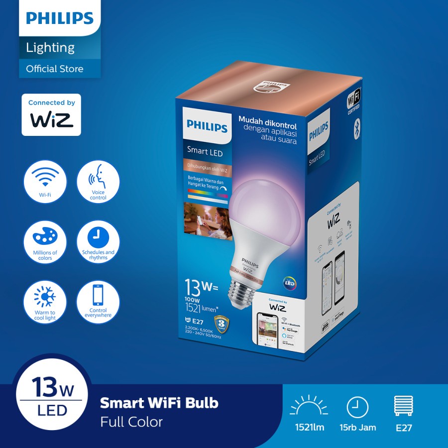 Lampu Philips Smart WiFI LED 13 Watt WiZ Bluetooth RGB Full Colors