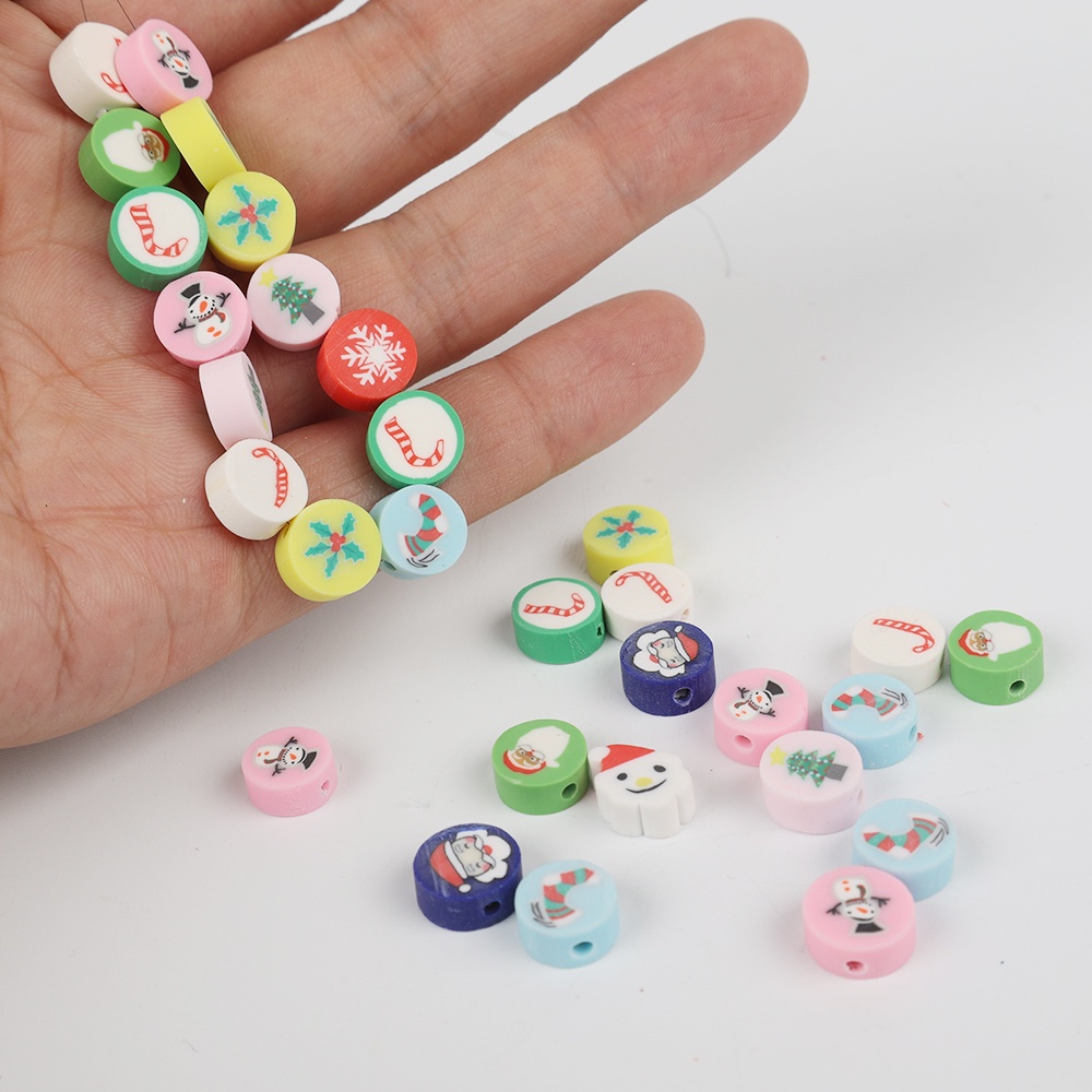 Produk Natal/Kalung DIY Gelang Aksesoris Snowflake Clay Beads Polymer Clay Spacer Manik-Manik Longgar 30Pcs Pack 10mm Seri Natal Santa Xmas Jewellery/Penjualan Panas