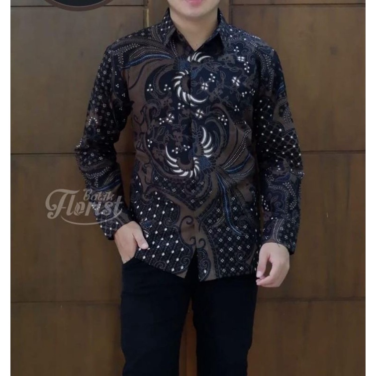 BATIK BOLO DEWO Motif Peksi Adella Kemeja Baju Batik Pria Lengan Panjang Lapis Furing Hem Atasan