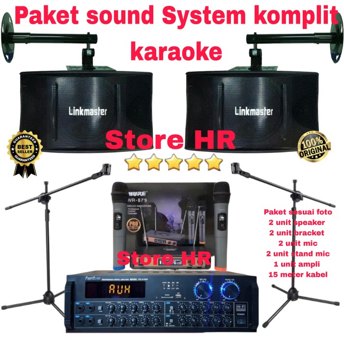 Paket Karaoke Super Komplit Set Sound System Ampli Power Mic Stand #Original